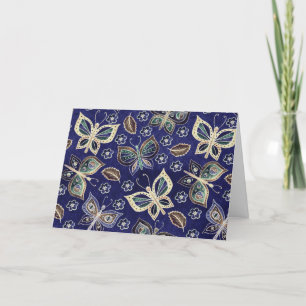 Whimsical Blue Butterfly Pattern Blank Note Kaart