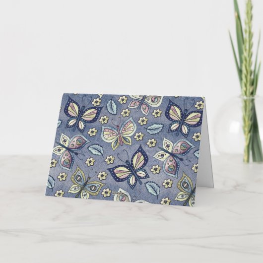 Whimsical Blue Butterfly Pattern Blank Note Kaart (Achterkant)