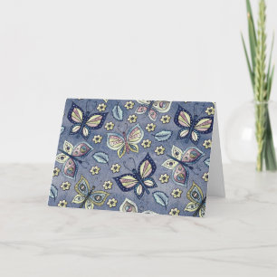 Whimsical Blue Butterfly Pattern Blank Note Kaart