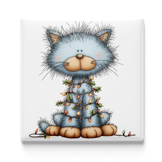 Whimsical Blue Cat Christmas Tree Magnet Magneet