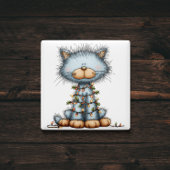 Whimsical Blue Cat Christmas Tree Magnet Magneet