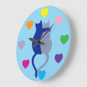 Whimsical Blue Cat Clock with Rainbow Hearts Grote Klok (Hoek)