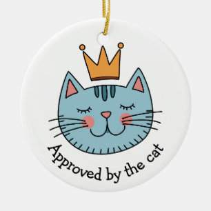 Whimsical Blue Cat met een gele kroon op maat Keramisch Ornament