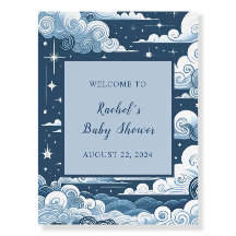 Whimsical Blue Celestial Baby shower Welkomstbord