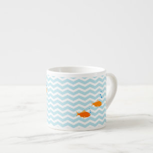 Whimsical Blue chevron met gouden vis Espresso Kop