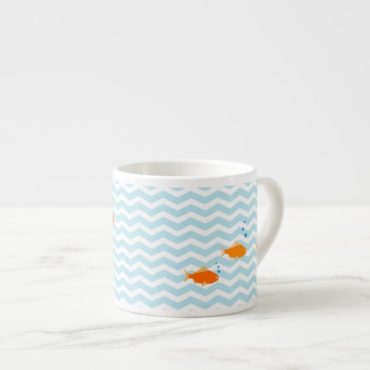 Whimsical Blue chevron met gouden vis Espresso Kop (Voorkant rechts)