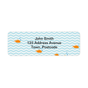 Whimsical Blue chevron met gouden vis Etiket