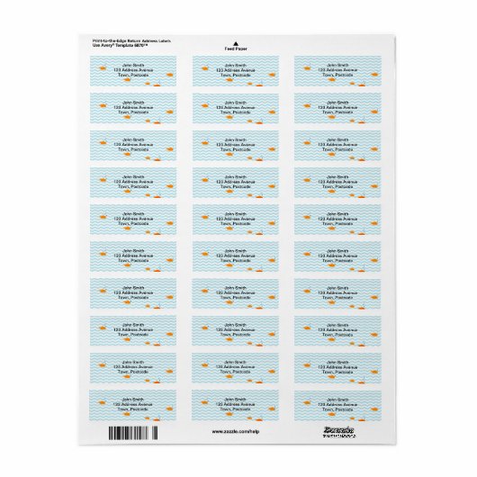 Whimsical Blue chevron met gouden vis Etiket (Full Sheet)