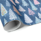 Whimsical Blue Christmas Trees Wrapping Paper  Cadeaupapier (Rol Hoek)