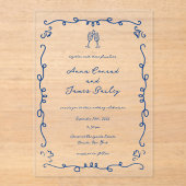 Whimsical Blue Doodle Lijst bruiloft Acryl Uitnodigingen (Voorkant)