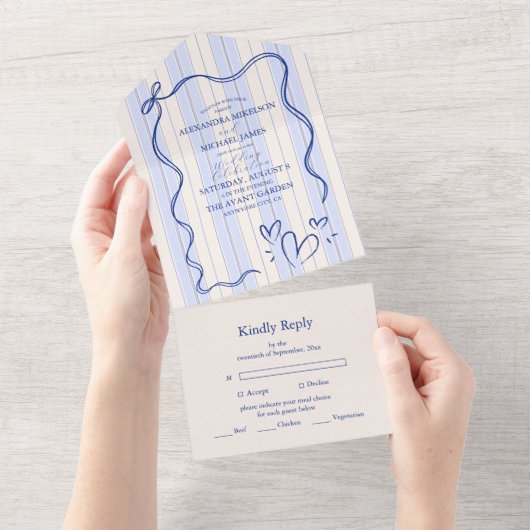 Whimsical Blue Doodle Lijst bruiloft All In One Uitnodiging (Afscheurbaar)