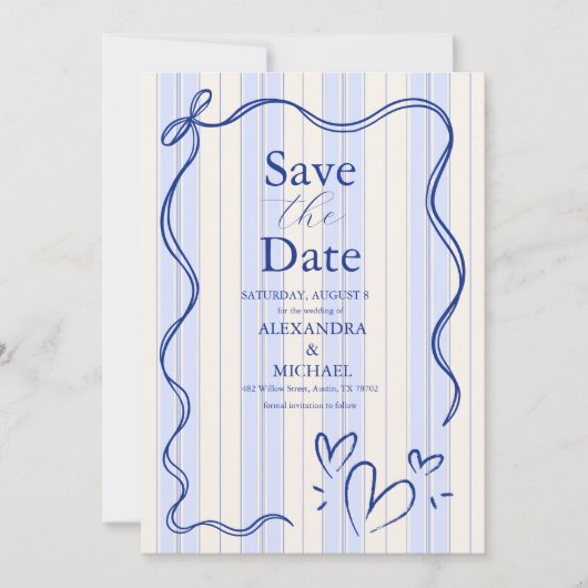 Whimsical Blue Doodle Lijst bruiloft Save The Date (Voorkant)