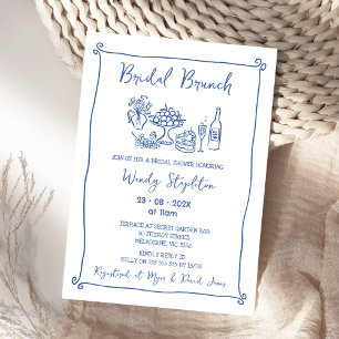 Whimsical Blue Drawn Bridal Brunch Vrijgezellenfee Kaart