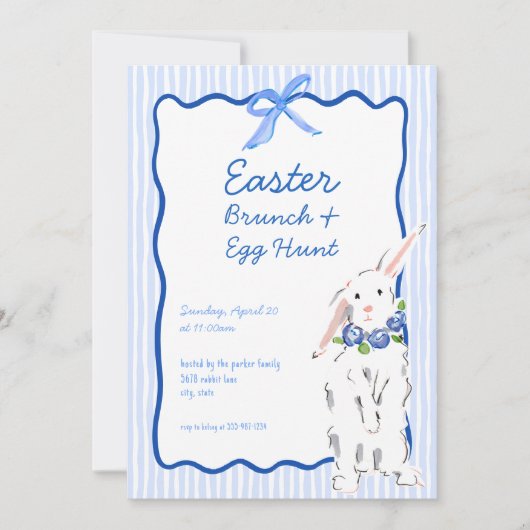 Whimsical Blue Easter Brunch Egg Hunt Uitnodiging (Voorkant)
