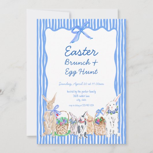 Whimsical Blue Easter Brunch Egg Hunt Uitnodiginge Kaart (Voorkant)