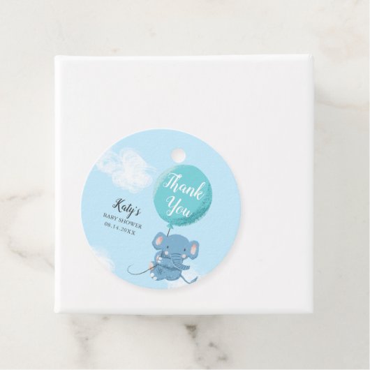 Whimsical Blue Elephant Boy Baby shower Bedankjes Labels (In situ)