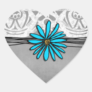 Whimsical Blue en Grey Daisy Hart Sticker
