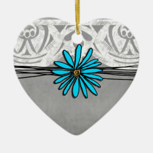 Whimsical  Blue en Grey Daisy Keramisch Ornament