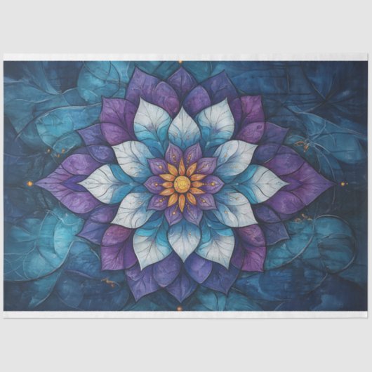 Whimsical Blue en Paarse Mandala Doodle Tissuepapier (Voorkant)