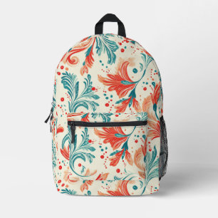 Whimsical Blue en Red Paisley Leaf Pattern Bedrukte Rugzak