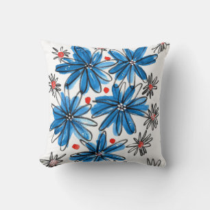 Whimsical Blue en White Flowers Kussen