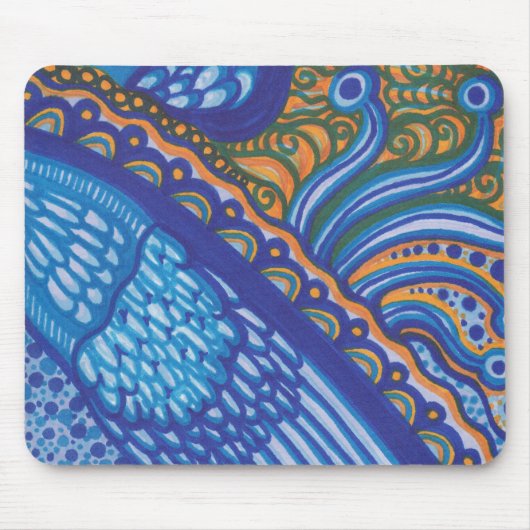 Whimsical Blue Feathers en Lace Mousepad Muismat (Voorkant)