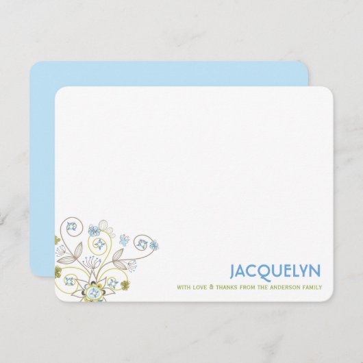 Whimsical Blue Floral Blooms Chic Boy Baby shower Bedankkaart (Voorkant / Achterkant)