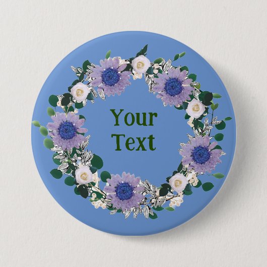 Whimsical Blue Flower Wreath Ornament revers Ronde Button 7,6 Cm (Voorkant)