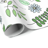 Whimsical Blue Flowers en Forest Leaves Cadeaupapier (Rol Hoek)