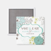 Whimsical Blue Flowers Save the Date Magnet Magneet (Voorkant / Achterkant)