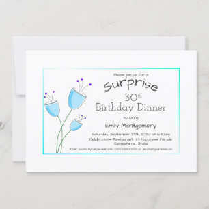 Whimsical Blue Flowers Surprise 30th Birthday Kaart