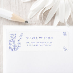 Whimsical Blue Garden Chinoiserie Retouradres Etiket
