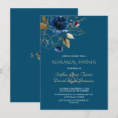 Whimsical Blue Gold Flowers Rehearsal Dinner Kaart (Voorkant / Achterkant)