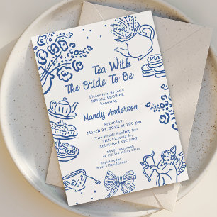 Whimsical Blue Hand Drawn Cherub Tea Vrijgezellenf Kaart