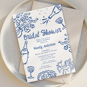 Whimsical Blue Hand Drawn Cherub Vrijgezellenfeest Kaart