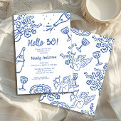 Whimsical Blue Hand getekend 30ste verjaardagsfees Kaart