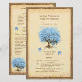 Whimsical Blue Heart Leaf Tree Wedding Programme (Devant / Derrière)