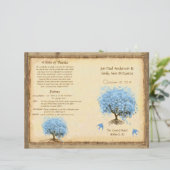 Whimsical Blue Heart Leaf Tree Wedding Programme (Staand voorkant)