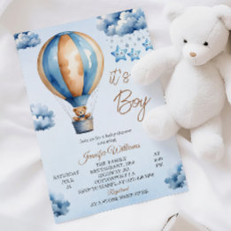 Whimsical Blue Hete Luchtballon Baby Boy Douche Kaart