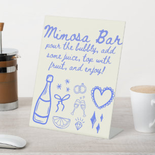Whimsical Blue Mimosa Trendy Sketch Vrijgezellenfe Reclamebord Met Voetstuk