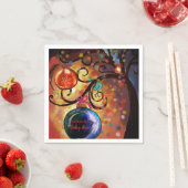 Whimsical Blue Orange Christmas Tree Paper Napkin Servet (Insitu)