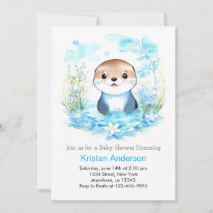 Whimsical Blue Otter Waterverf Boy Baby shower Kaart