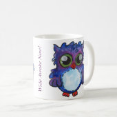 Whimsical Blue Owl Mok - Wide Awake Now! (Voorkant rechts)