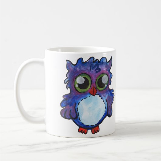 Whimsical Blue Owl Mok - Wide Awake Now! (Links)