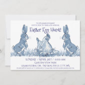 Whimsical Blue Paashaas Hen Chicks Egg Hunt Kaart (Voorkant)