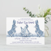 Whimsical Blue Paashaas Hen Chicks Egg Hunt Kaart (Staand voorkant)