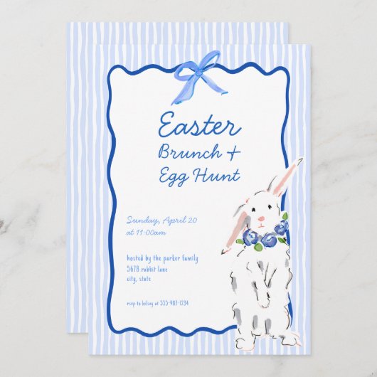 Whimsical Blue Pâques Brunch Egg Hunt Invitation (Devant / Derrière)