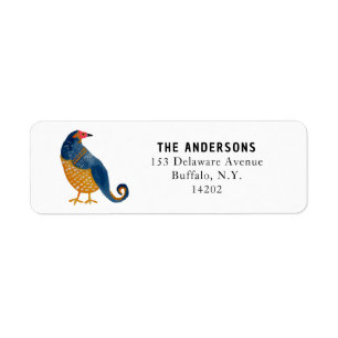 Whimsical Blue Partridge Hand-Drawn Retouradres Etiket
