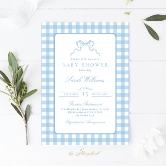 Whimsical Blue plaid Baby shower Boy invitation