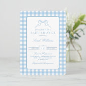 Whimsical Blue plaid Baby shower Boy invitation (Debout devant)
